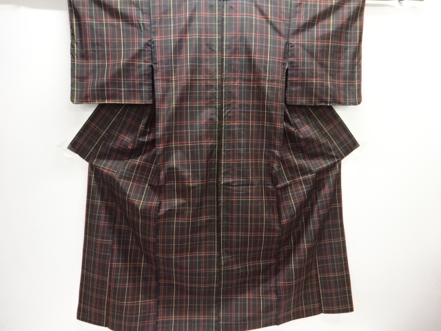 JAPANESE KIMONO / ENSEMBLE KIMONO / SILK / YONEZAWA TSUMUGI / WOVEN GRID
